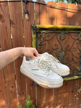 Reebok White Leather Sneakers with Green Logo Accents